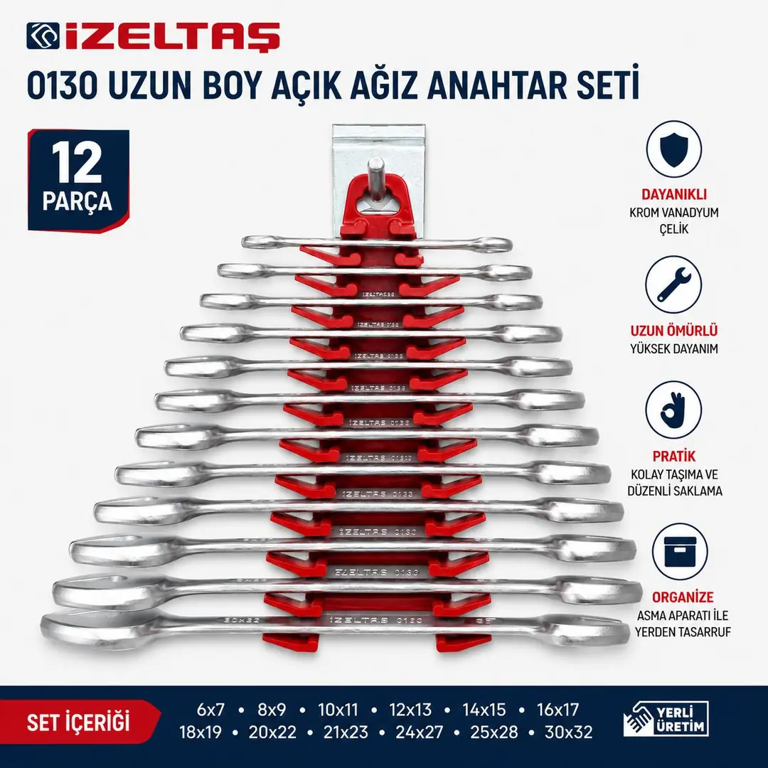 İZELTAŞ UZUN İKİ AĞIZ ANAHTAR TAKIM 12 PRÇ 0130002112