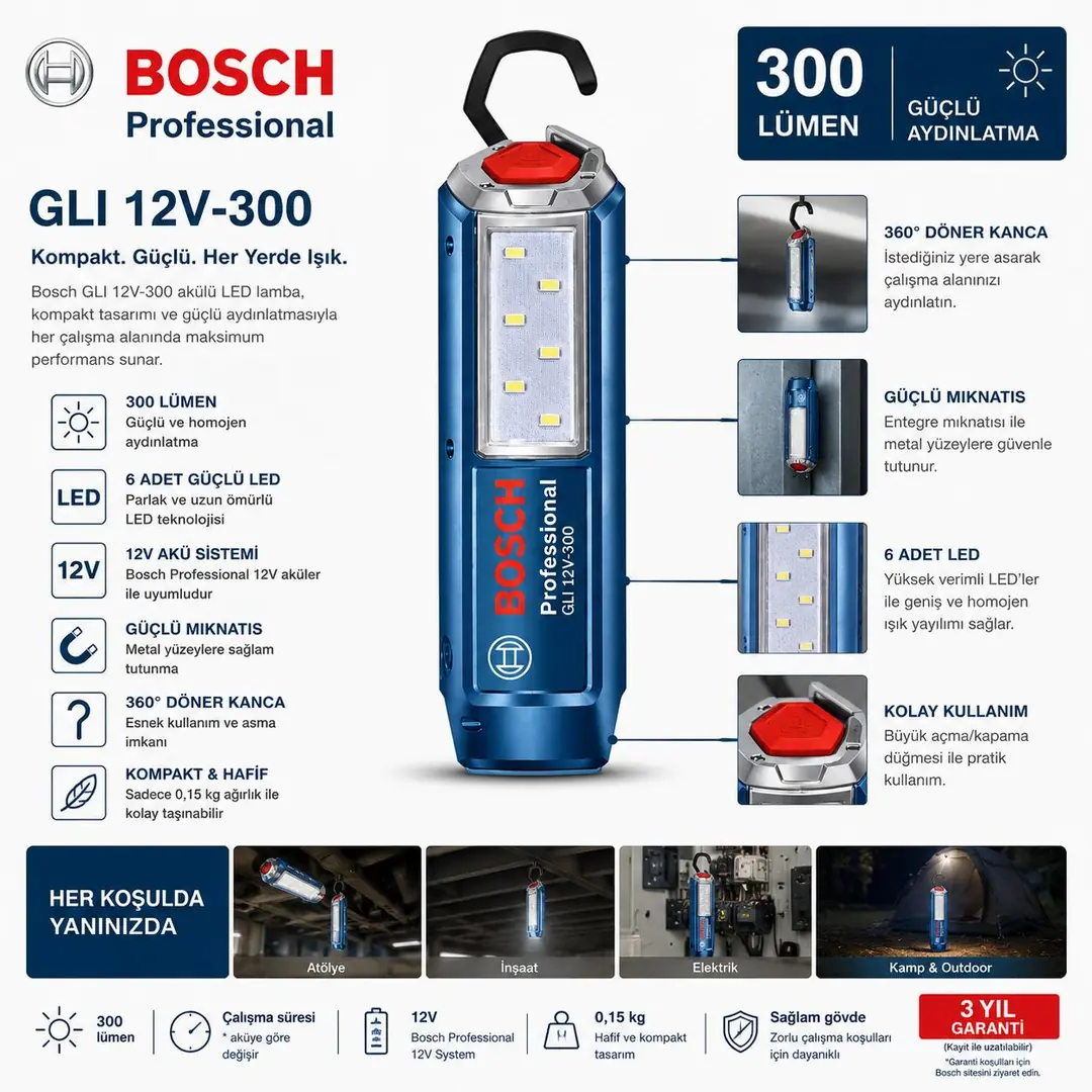 BOSCH GLİ 12V 300 EL FENERİ 3601DA1000