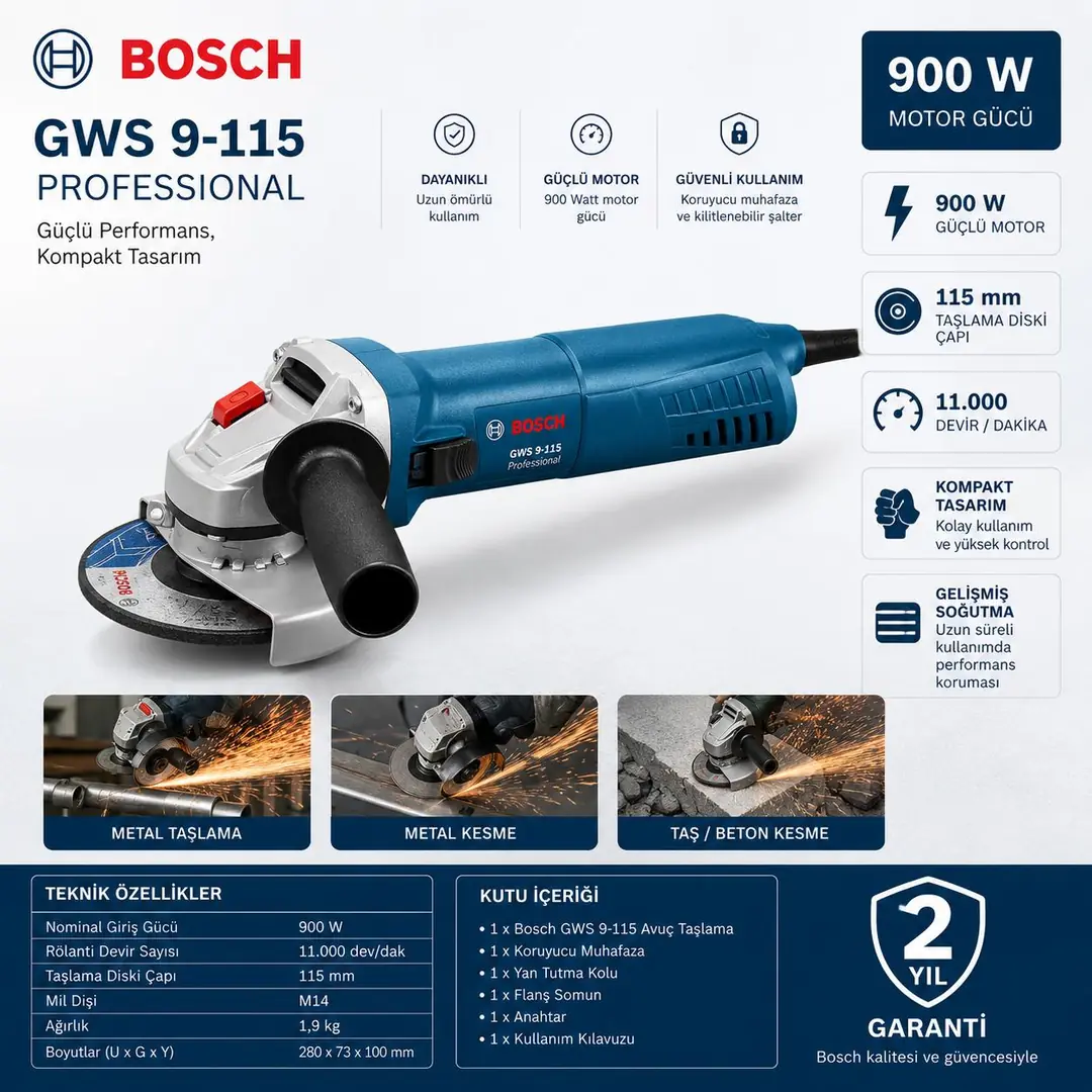 BOSCH GWS 9-115 AVUÇ TAŞLAMA MOTORU 0601396006