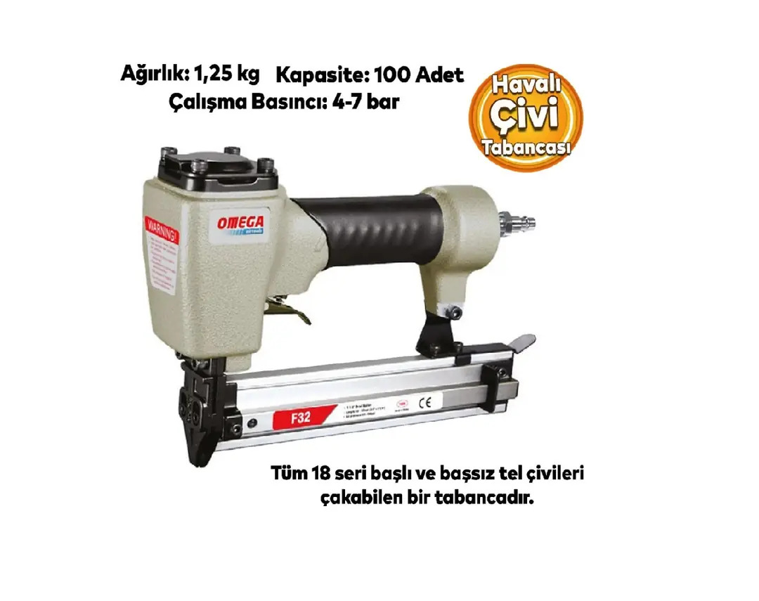 Ürün görseli: OMEGA ÇİVİ TABANCASI HAFİF BAŞLI MANDALLI 10 32 MM MGDF32G