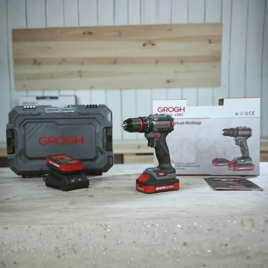 GROGH KÖMÜRSÜZ AKÜLÜ DARBELİ MATKAP 2*2.0 AH 20V GRX2022-2 BMC