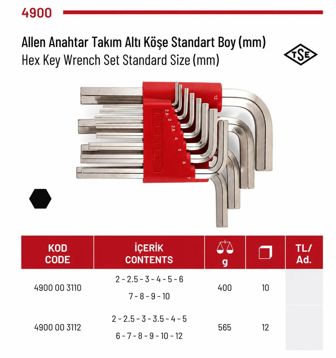 İZELTAŞ KISA ALLEN ANAHTAR TK 12 PR 4900003112