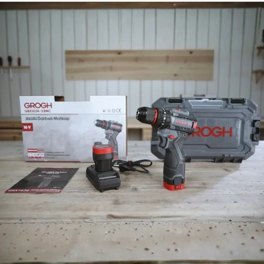 GROGH KÖMÜRSÜZ AKÜLÜ DARBELİ MATKAP 2*2.0 AH 16V GRX1634-2 BMC