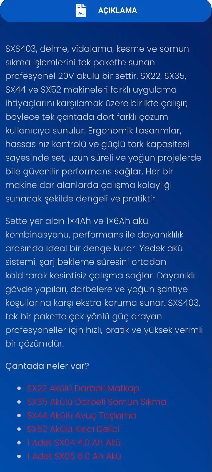 STECH END SXS403-20 V 4'LÜ AKÜLÜ SET