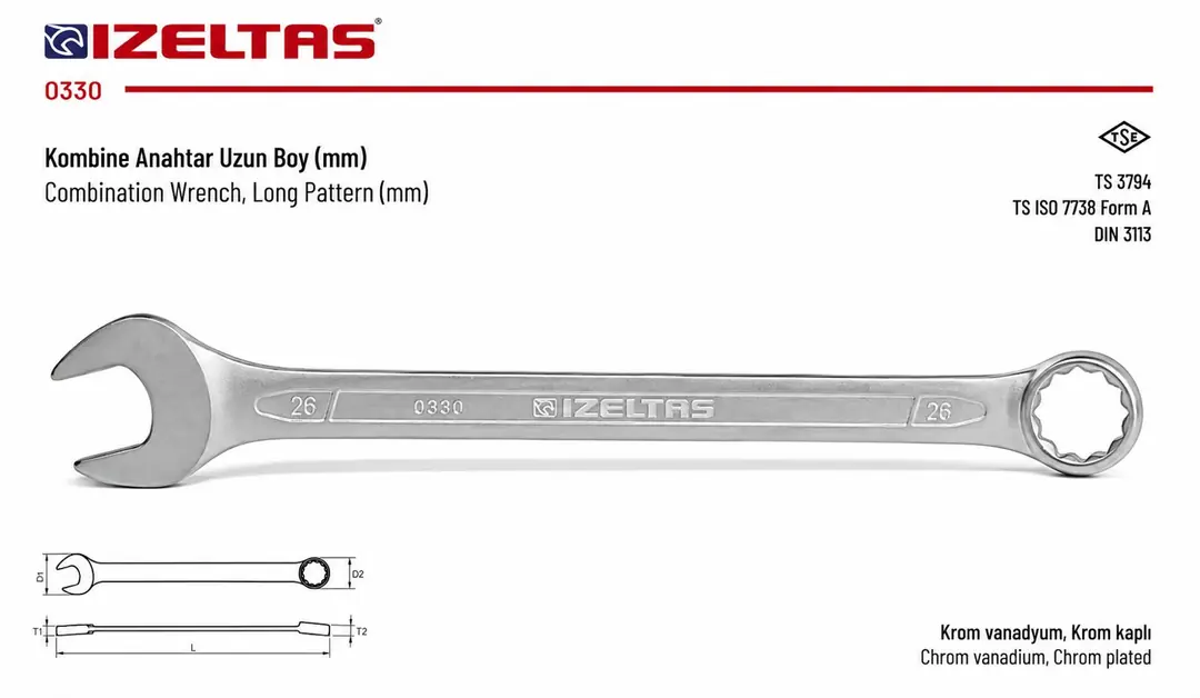 İZELTAŞ UZUN KOMBİNE ANAHTAR 25 mm 0330020025