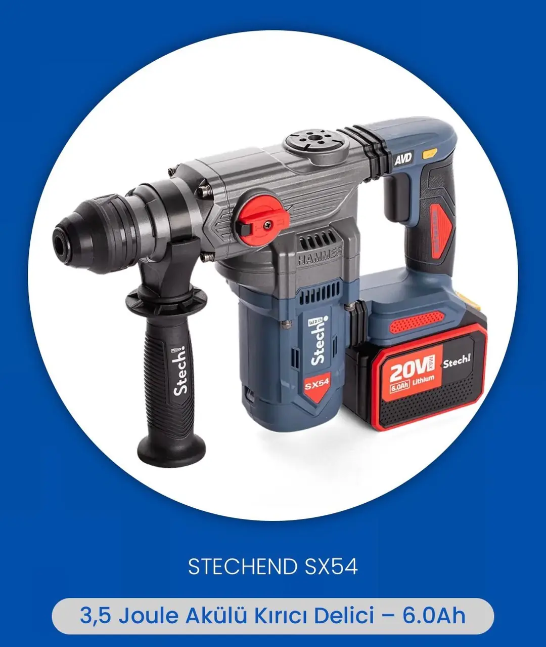 Ürün görseli: STECH END SX54 2X6.0  AH KÖMÜRSÜZ AKÜLÜ KIRICI DELİCİ 6 30 MM 3.6 KG.