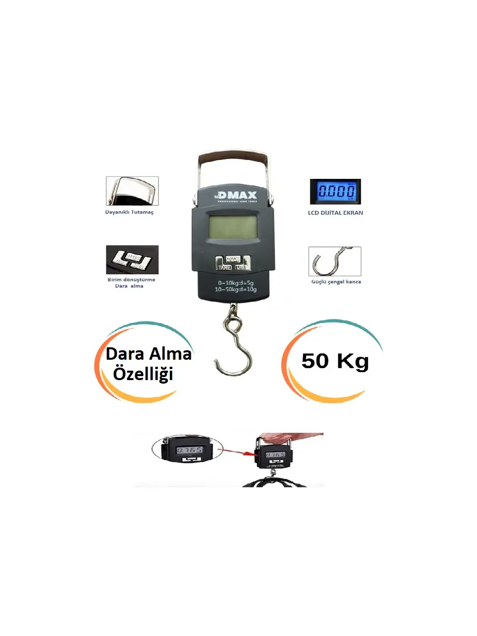 Ürün görseli: DMAX PİLLİ PRO DİJİTAL EL KANTARI 50 KG