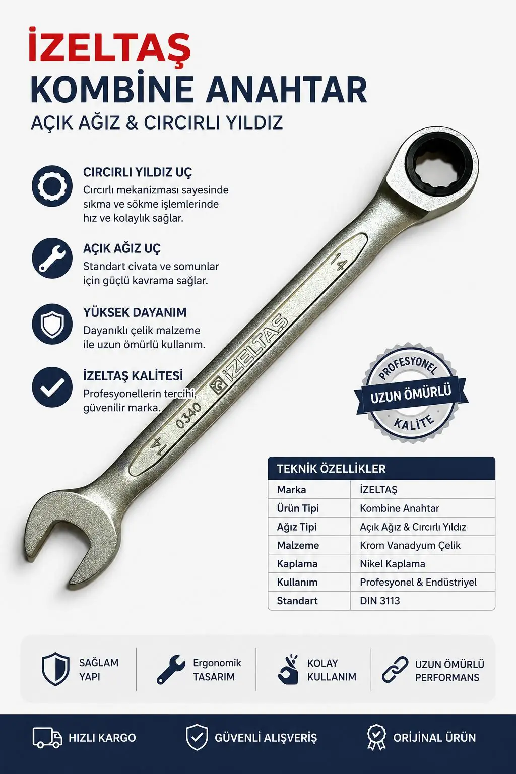 İZELTAŞ CIRCIR KOMBİNE ANAHTAR 14 mm 0340020014