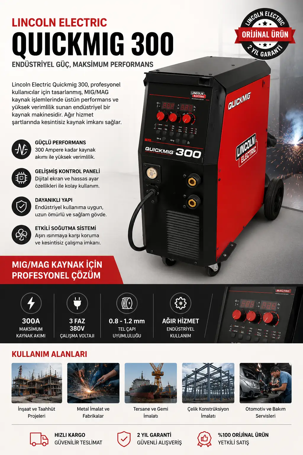 LİNCOLN GAZALTI KAYNAK MAKİNESİ QUICKMIG 300 AMPER