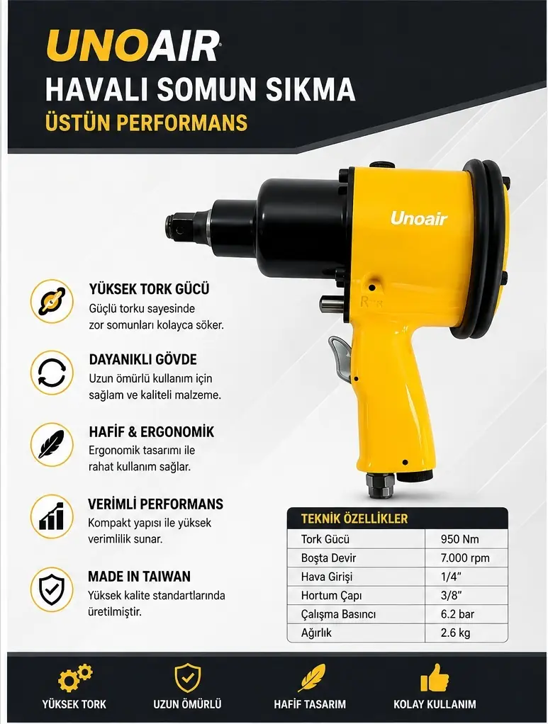 UNOAİR 3/4 KABZALI HAVALI SOMUN SÖKME 108 KG. UNAT5065