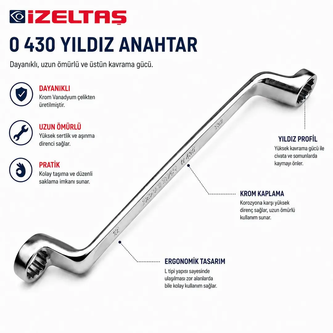 İZELTAŞ YILDIZ İKİ AĞIZ ANAHTAR 6X7 mm 0430030607
