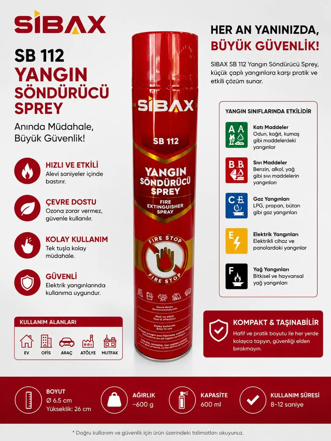 SİBAX YANGIN SÖNDÜRÜCÜ SPREY 1000 ML  SB112