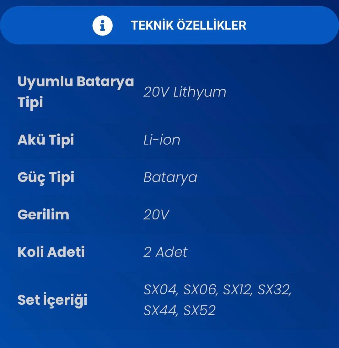 STECH END SXS401 20 V 4 LÜ AKÜLÜ SET