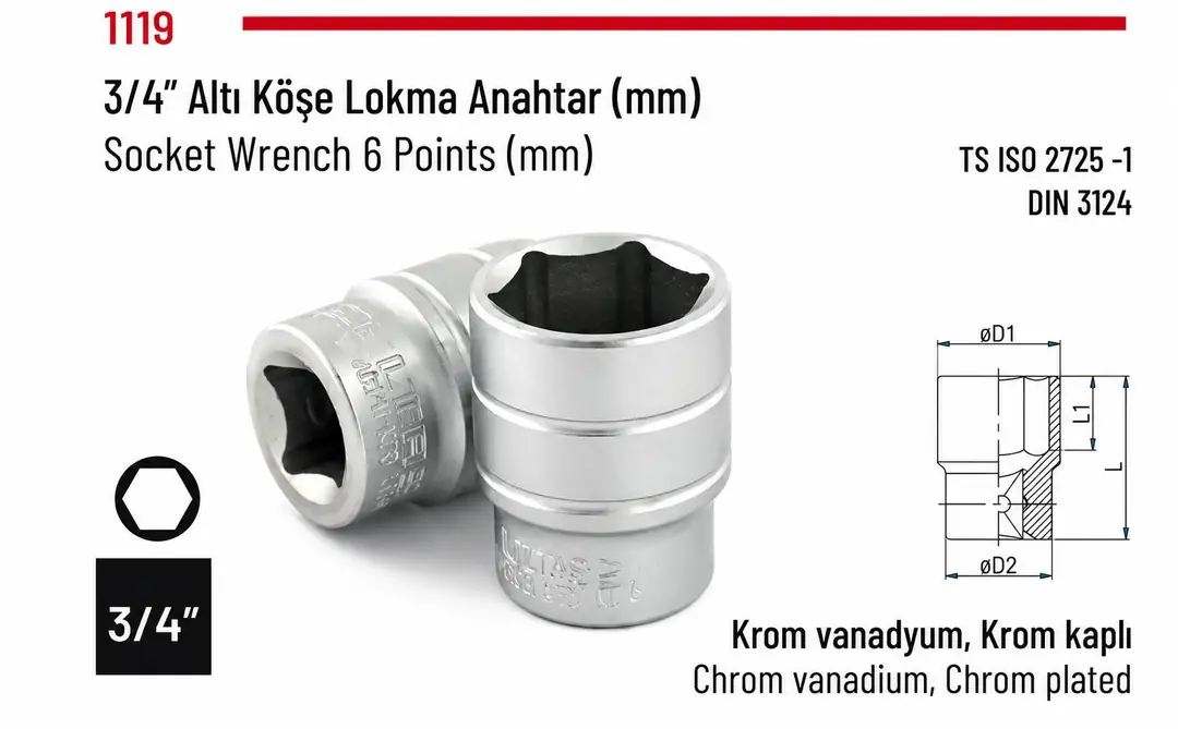İZELTAŞ 3/4 ALTI KÖŞE LOKMA 32 mm 1119061032