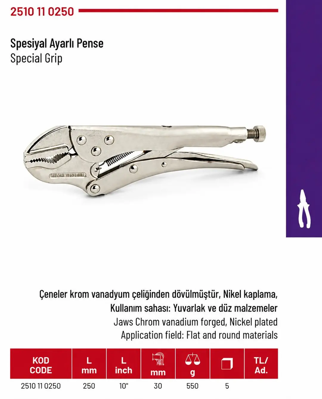 İZELTAŞ SPESİYAL AYARLI PENSE 250 MM 2510110250