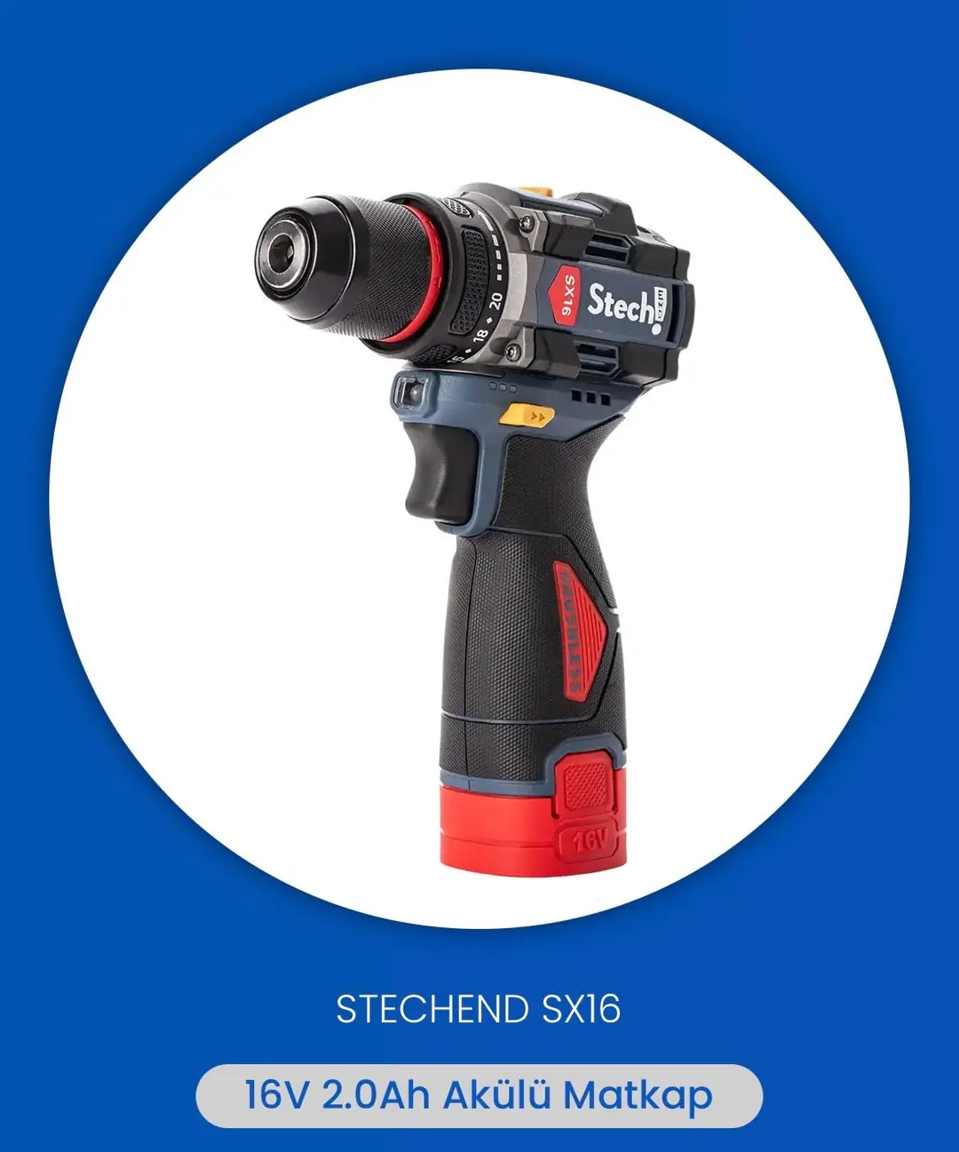 Ürün görseli: STECH END SX16 2X2 0 AH KÖMÜRSÜZ AKÜLÜ MATKAP 16V