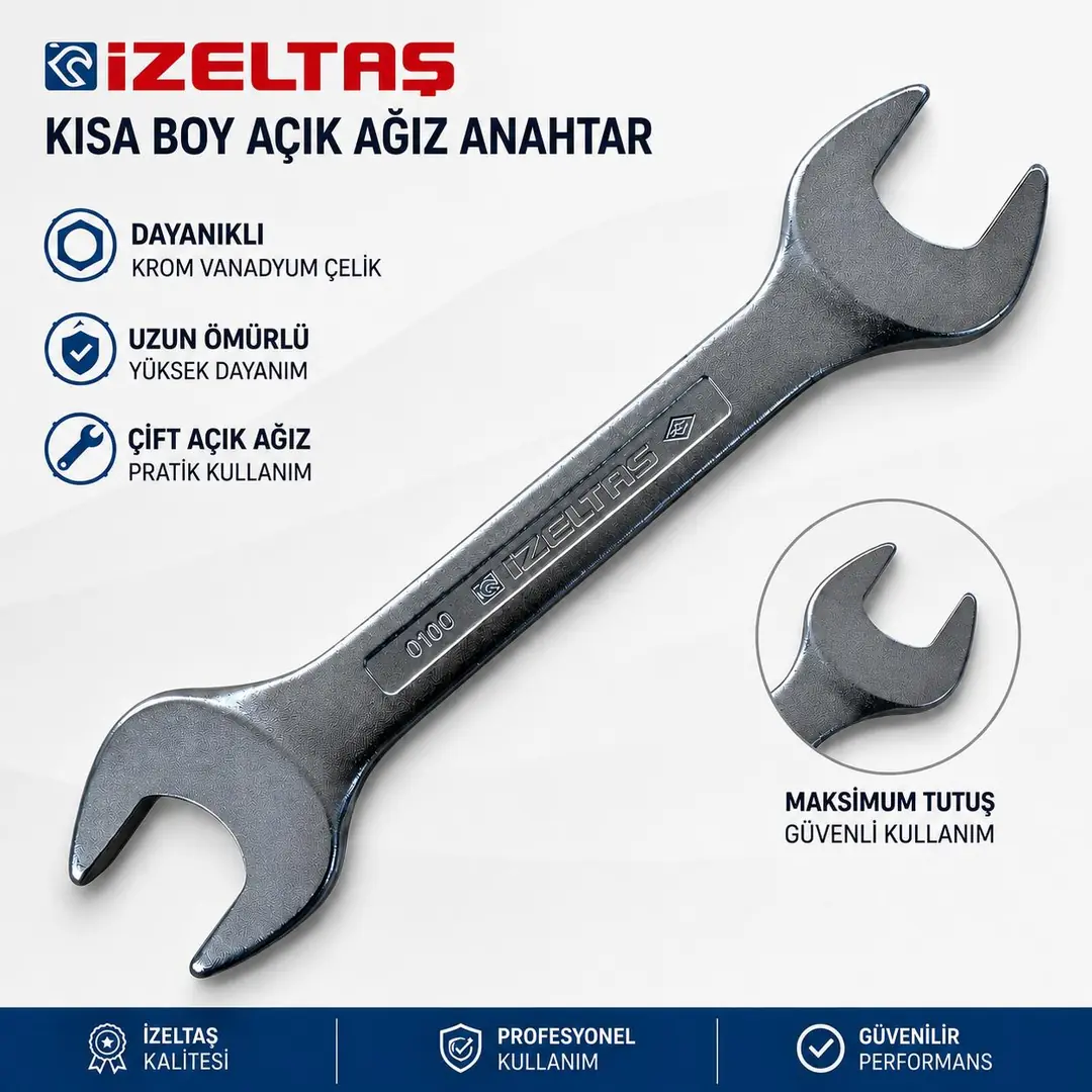 İZELTAŞ KISA İKİ AĞIZ ANAHTAR 20X22 mm 0100012022